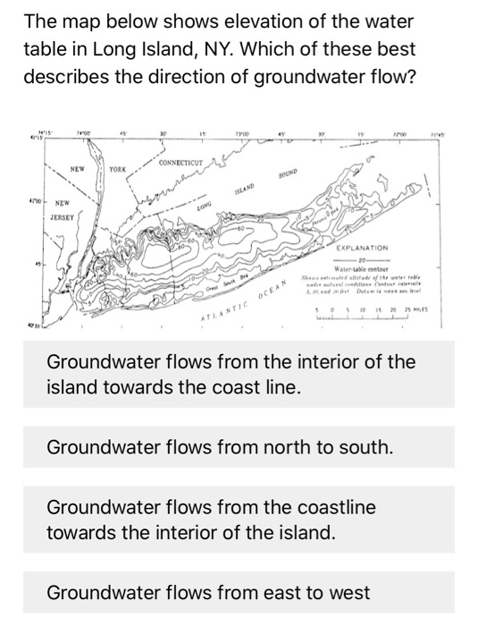 Solved The map below shows elevation of the water table | Chegg.com