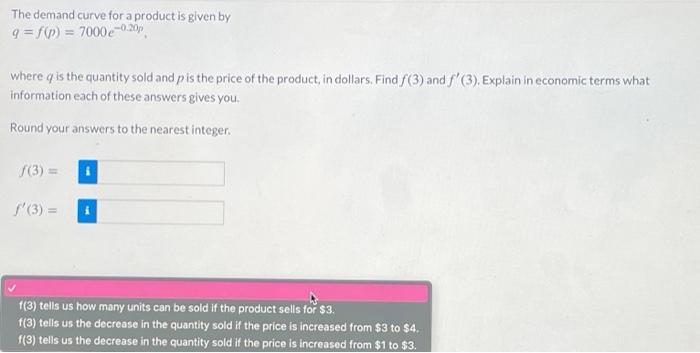 Solved The demand curve for a product is given by 9 =f(n) = | Chegg.com