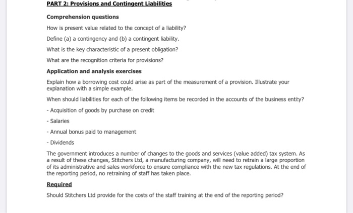 Solved PART 2: Provisions And Contingent Liabilities | Chegg.com