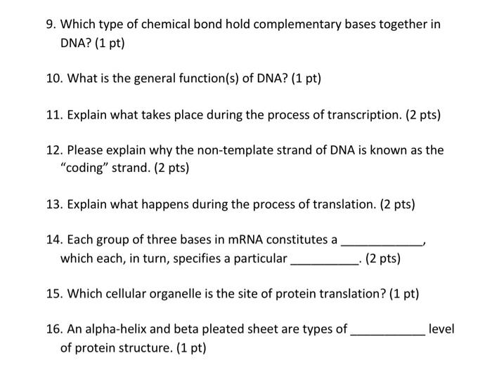 Solved 9. Which type of chemical bond hold complementary | Chegg.com