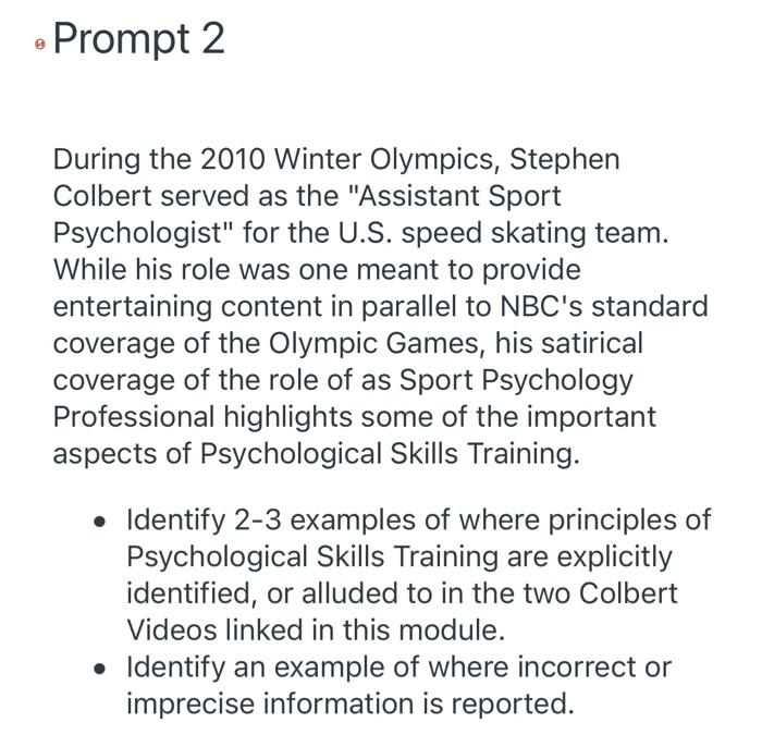 Solved Prompt 1 Sport Psychology Is On It's Second Century | Chegg.com