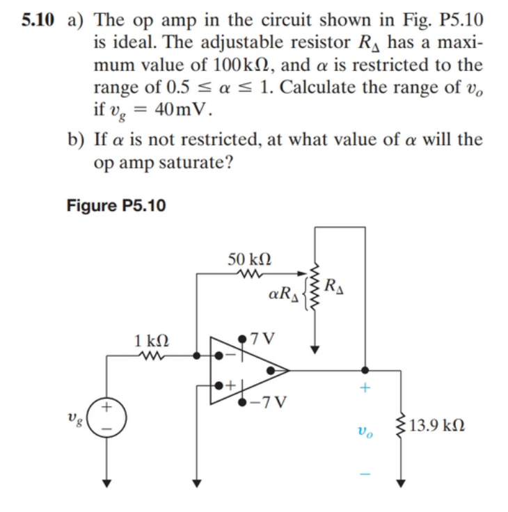 Solved 5.10 ﻿a) ﻿The op amp in the circuit shown in Fig. | Chegg.com