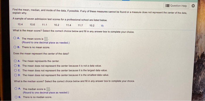 Solved 11.1 Question Help Find the mean, median, and mode of | Chegg.com