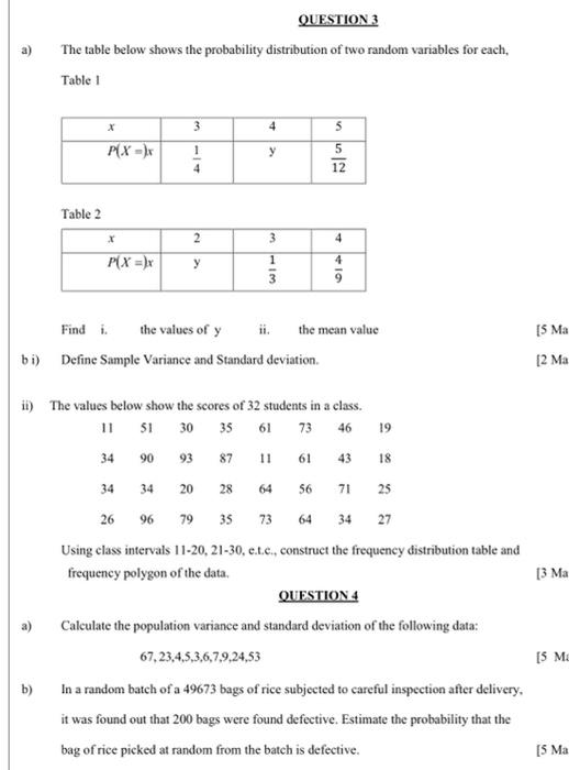 Solved a) The table below shows the probability distribution | Chegg.com