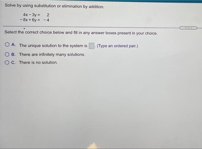 Solved Solve by using substitution or elimination by | Chegg.com