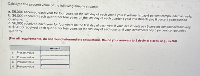 Calculate the present value of the following annuity | Chegg.com