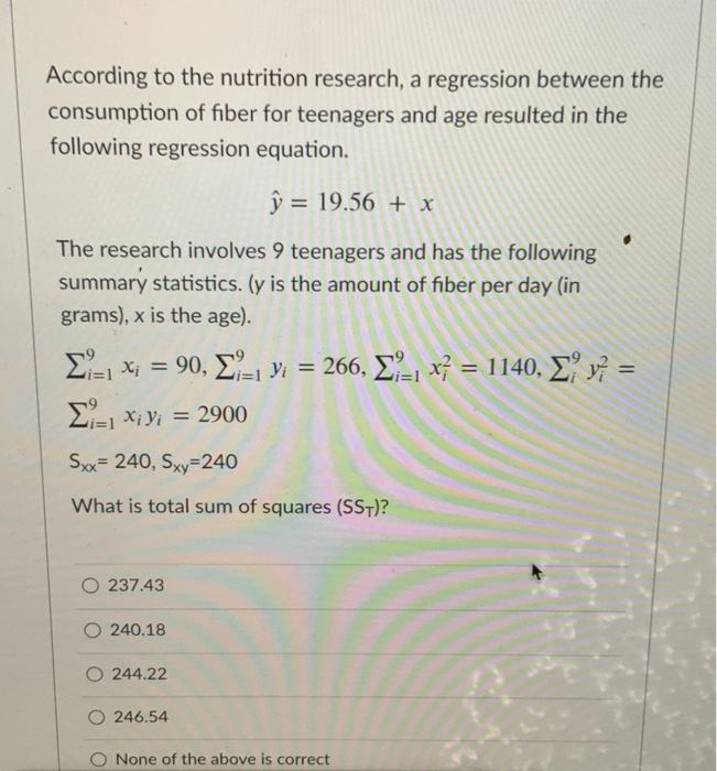 According To The Nutrition Research A Regression Chegg Com