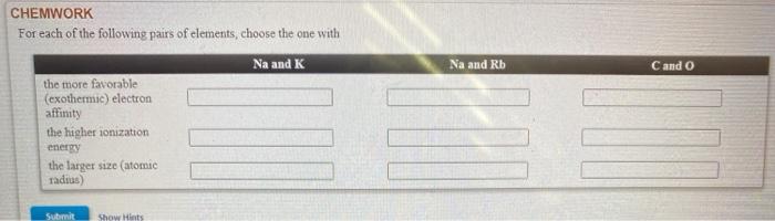 Solved CHEMWORK For each of the following pairs of elements, | Chegg.com