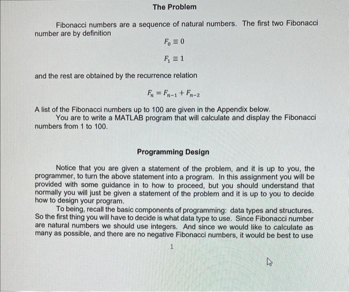 Solved *Note that MABLAB has a built-in function fibonacci | Chegg.com