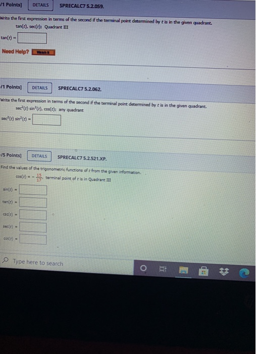 Solved 1 Points DETAILS SPRECALC7 5 2 059 Write The First Chegg