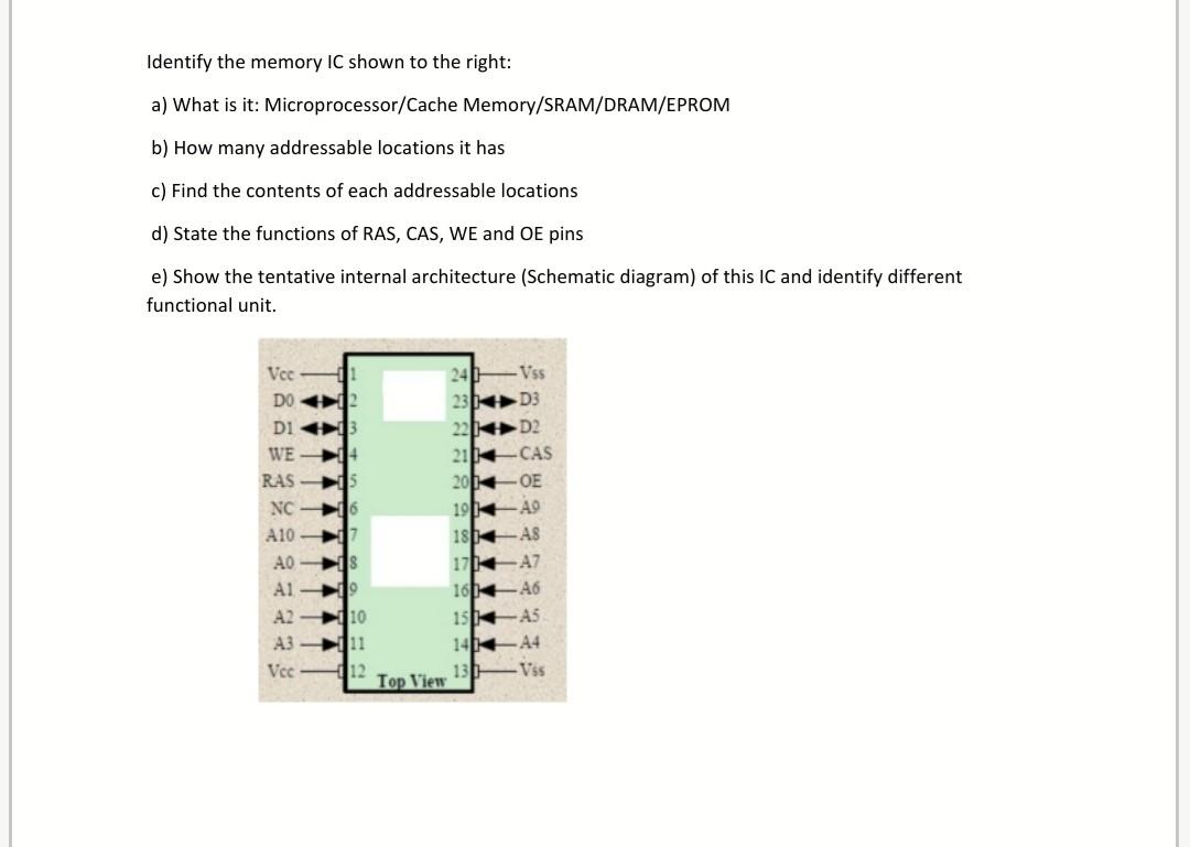 Solved Identify the memory IC shown to the right: a) What is | Chegg.com
