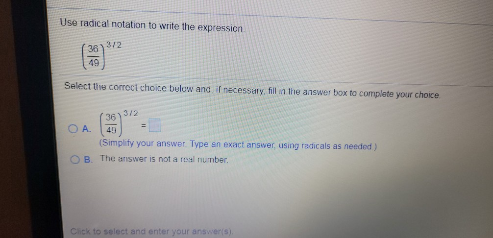Solved Use radical notation to write the expression 3/2 36 | Chegg.com
