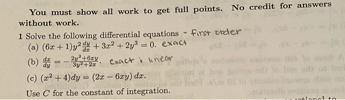 Solved You must show all work to get full points. No credit | Chegg.com