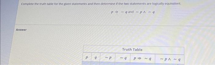 Solved Complete the truth table for the given statements and | Chegg.com