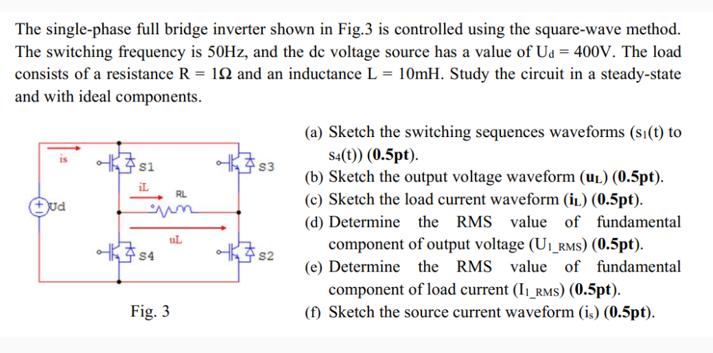Solved The single-phase full bridge inverter shown in Fig. 3 | Chegg.com