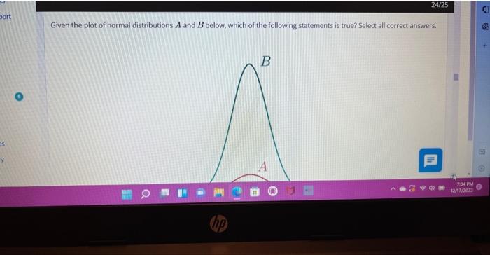 Solved Given The Plot Of Normal Distributions A And B Below, | Chegg.com