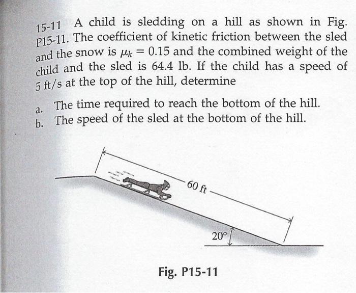 [Solved] 1511 A child is sledding on a hill as shown in F