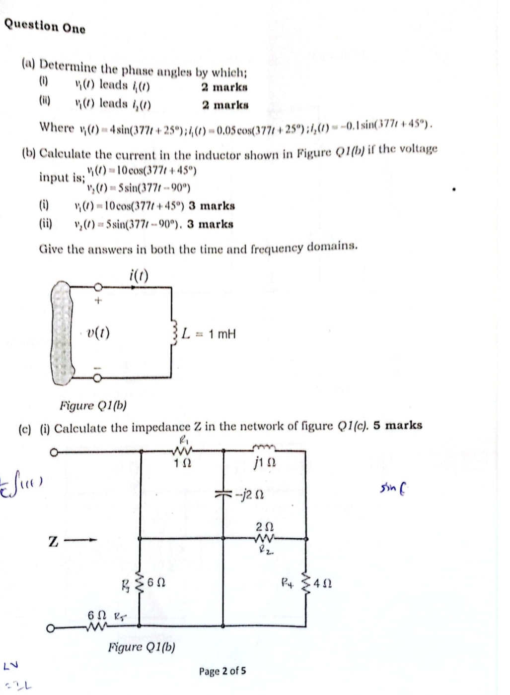 Solved Question One(a) ﻿Determine the phase angles by | Chegg.com