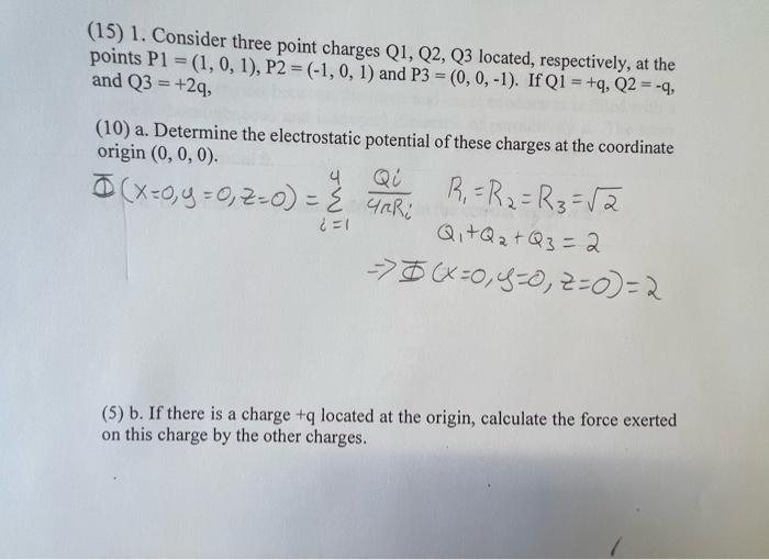 Solved 15 1 Consider Three Point Charges Q1 Q2 Q3