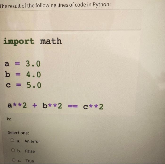 Solved The result of the following lines of code in Python: | Chegg.com