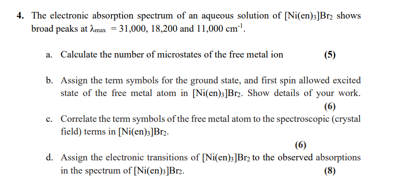 Solved The electronic absorption spectrum of an aqueous | Chegg.com