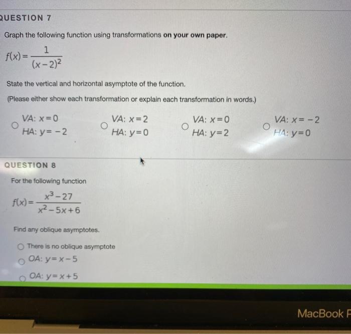 Solved QUESTION 7 Graph the following function using | Chegg.com