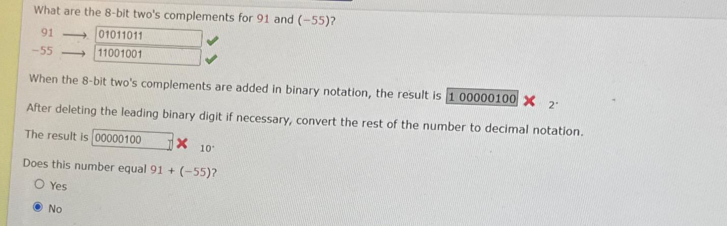 Solved What are the 8-bit two's complements for 91 ﻿and | Chegg.com