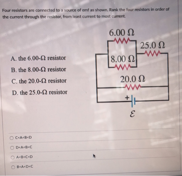 Solved Four resistors are connected to a source of emf as | Chegg.com