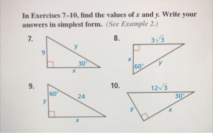 Solved In Exercises 7-10, find the values of x and y. Write | Chegg.com