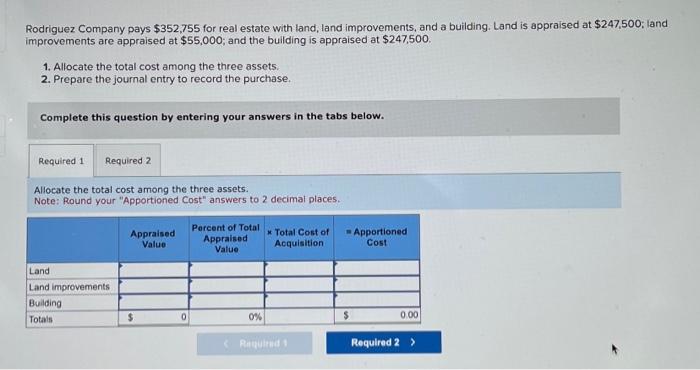 Solved Rodriguez Company pays $352,755 for real estate with | Chegg.com