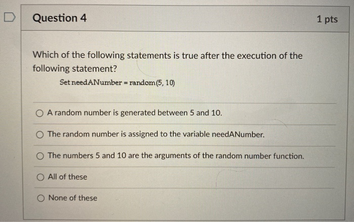 Solved Question 1 1 pts Random numbers are useful in | Chegg.com