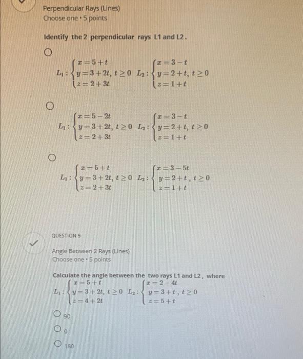 Solved Perpendicular Rays (Lines) Choose one. 5 points | Chegg.com