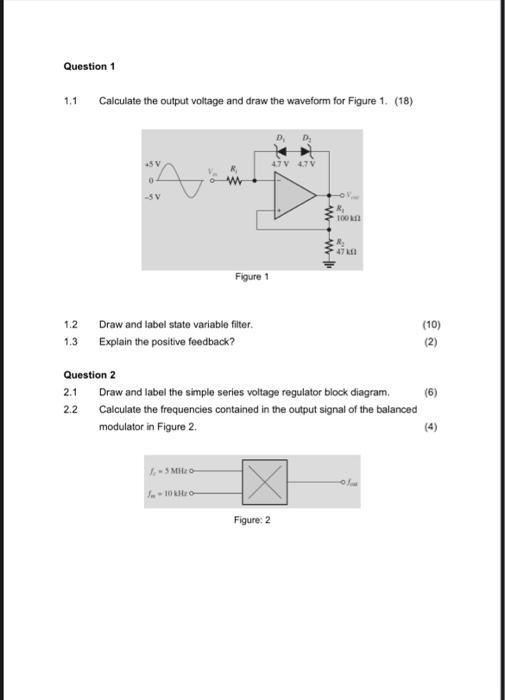 Solved 1.1 Calculate the output voltage and draw the | Chegg.com