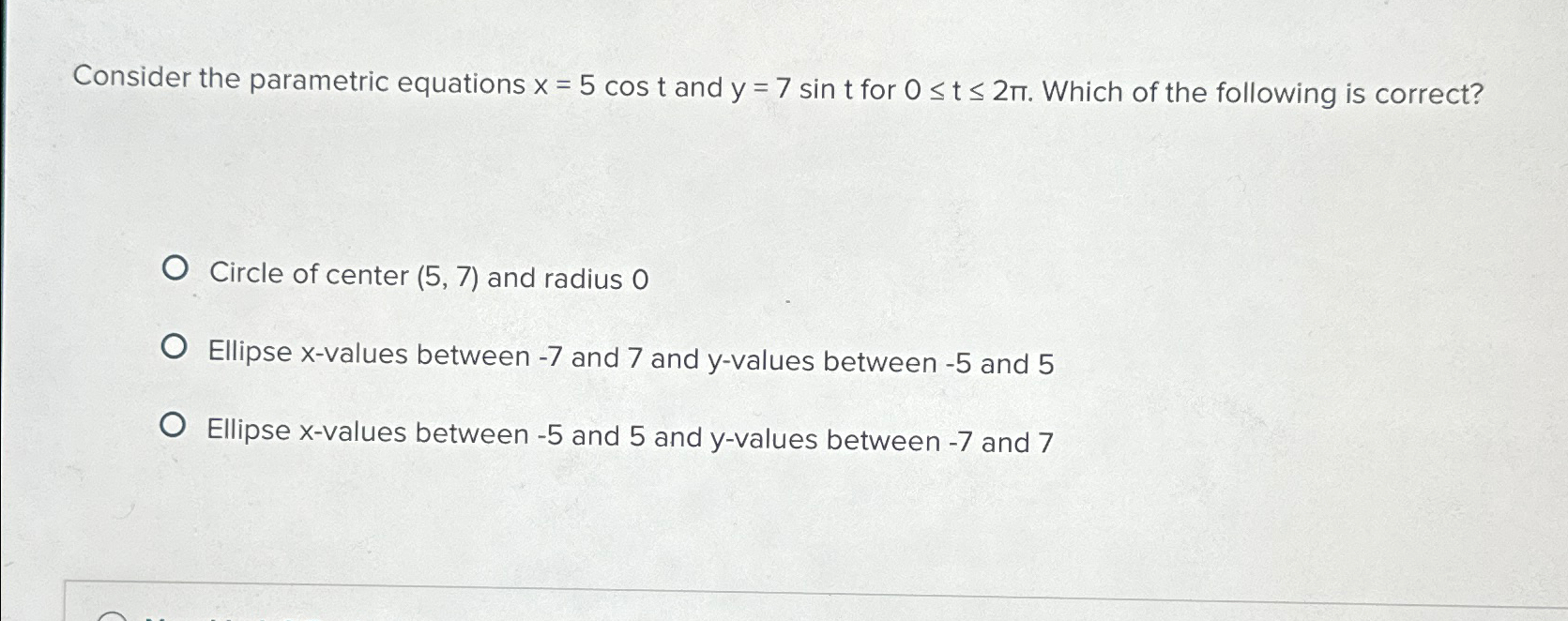 Solved Consider the parametric equations x=5cost ﻿and | Chegg.com