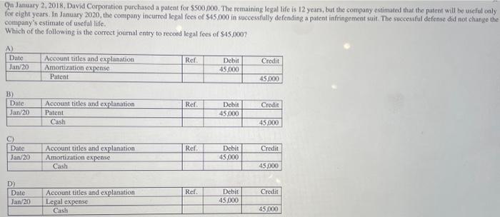 Solved Qu January 2, 2018, David Corporation Purchased A | Chegg.com