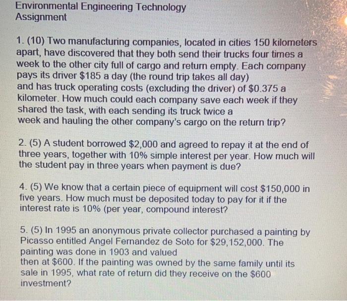 Solved Environmental Engineering Technology Assignment | Chegg.com