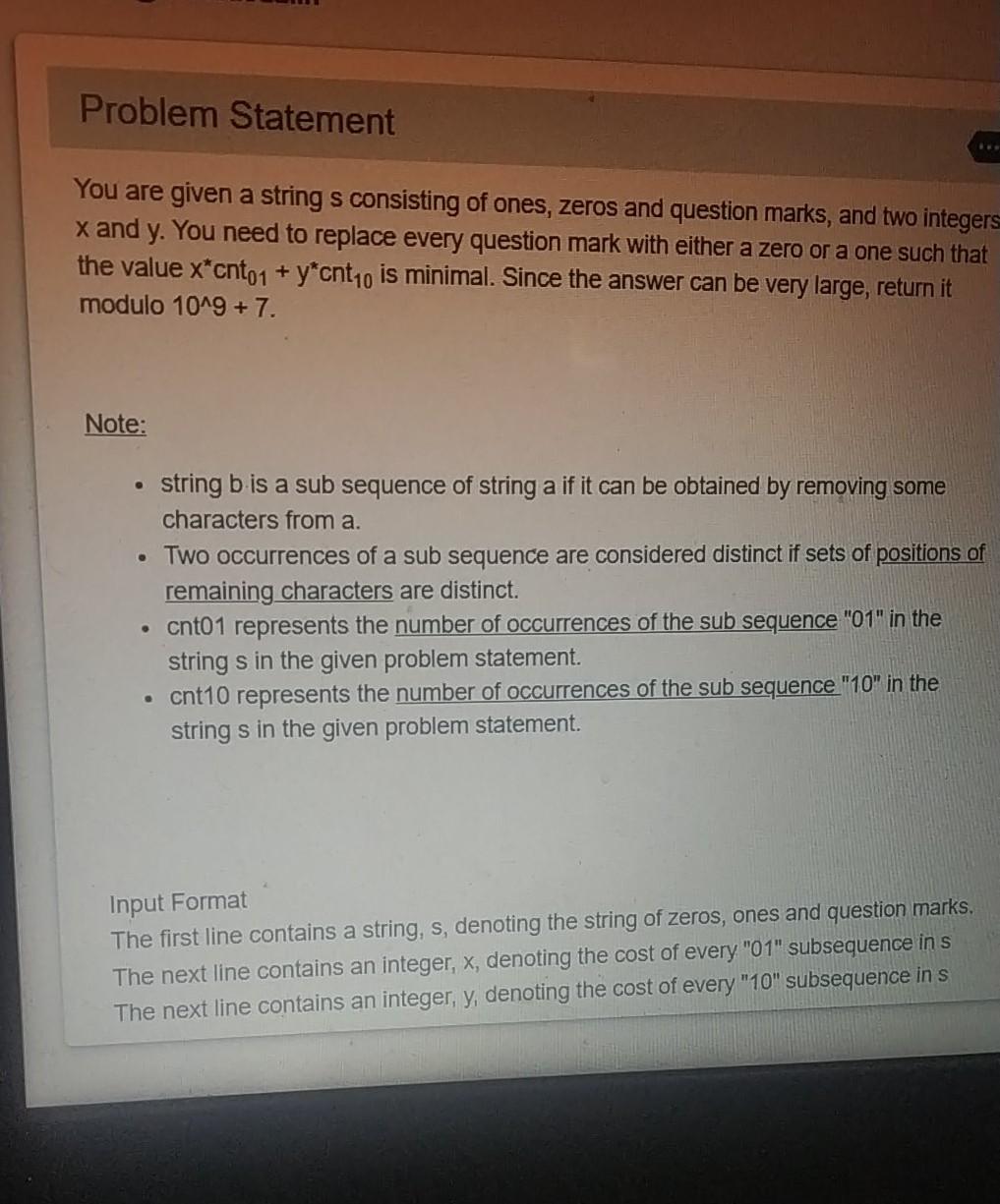 Solved Problem Statement You are given a string s consisting | Chegg.com