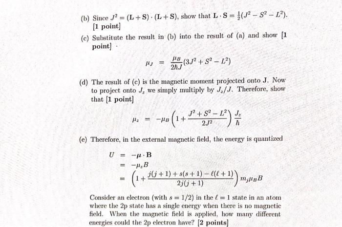 Solved 2. In the anomalous Zeeman effect, the external | Chegg.com