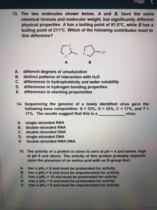 Solved Page 3 13. The Two Molecules Shown Below, A And B, | Chegg.com