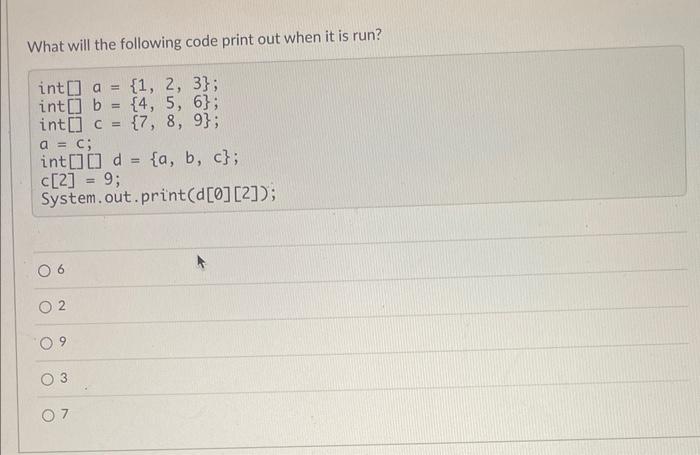 Solved What will the following code print out when it is | Chegg.com