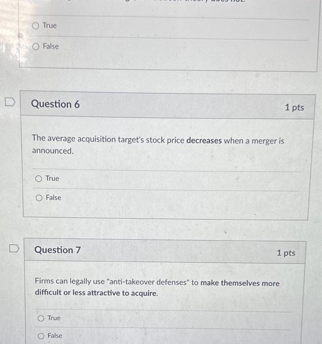 Solved True False Question 6 1pts The average acquisition | Chegg.com