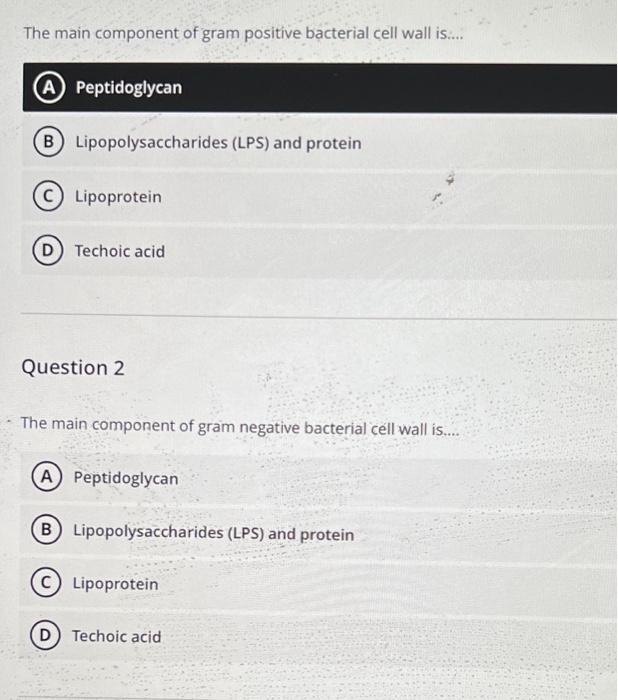 Solved The main component of gram positive bacterial cell | Chegg.com