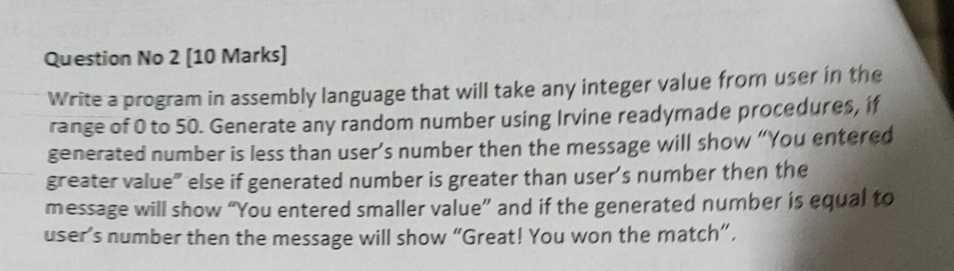 Solved Question No 2(10 Marks] Write a program in assembly | Chegg.com