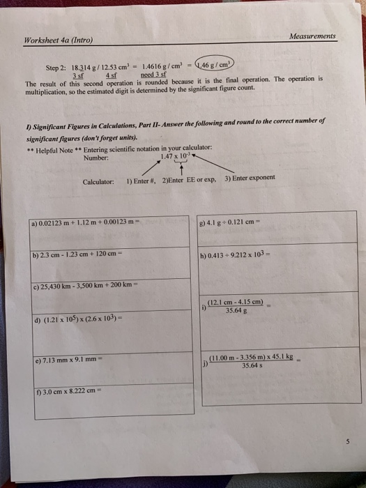 Chemistry measurements and calculations worksheet