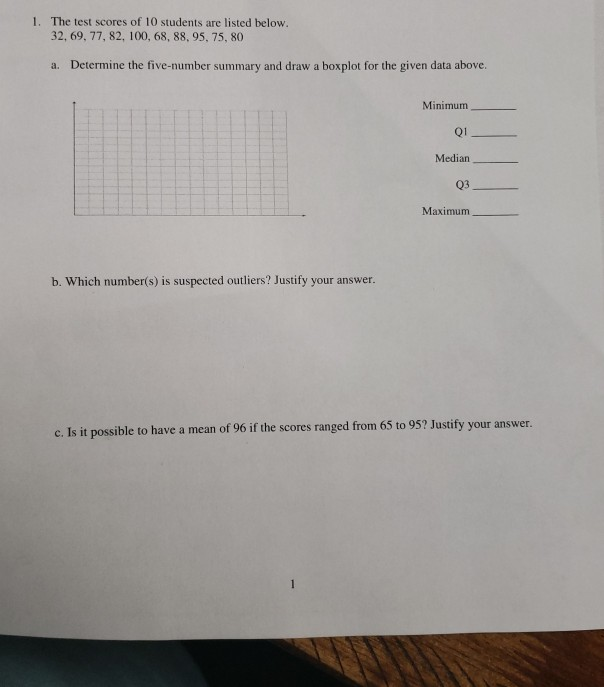 Solved 1. The test scores of 10 students are listed below. | Chegg.com