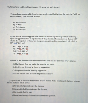 Solved Multiple choice problems (4 ﻿points each, 2 ﻿if wrong | Chegg.com