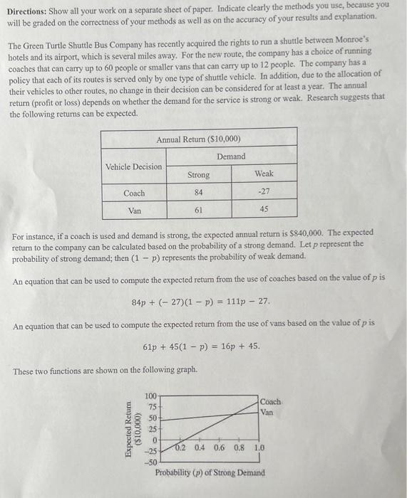 Solved Directions: Show all your work on a separate sheet of | Chegg.com
