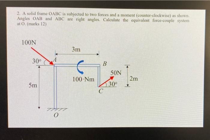 Solved 2. A solid frame OABC is subjected to two forces and | Chegg.com
