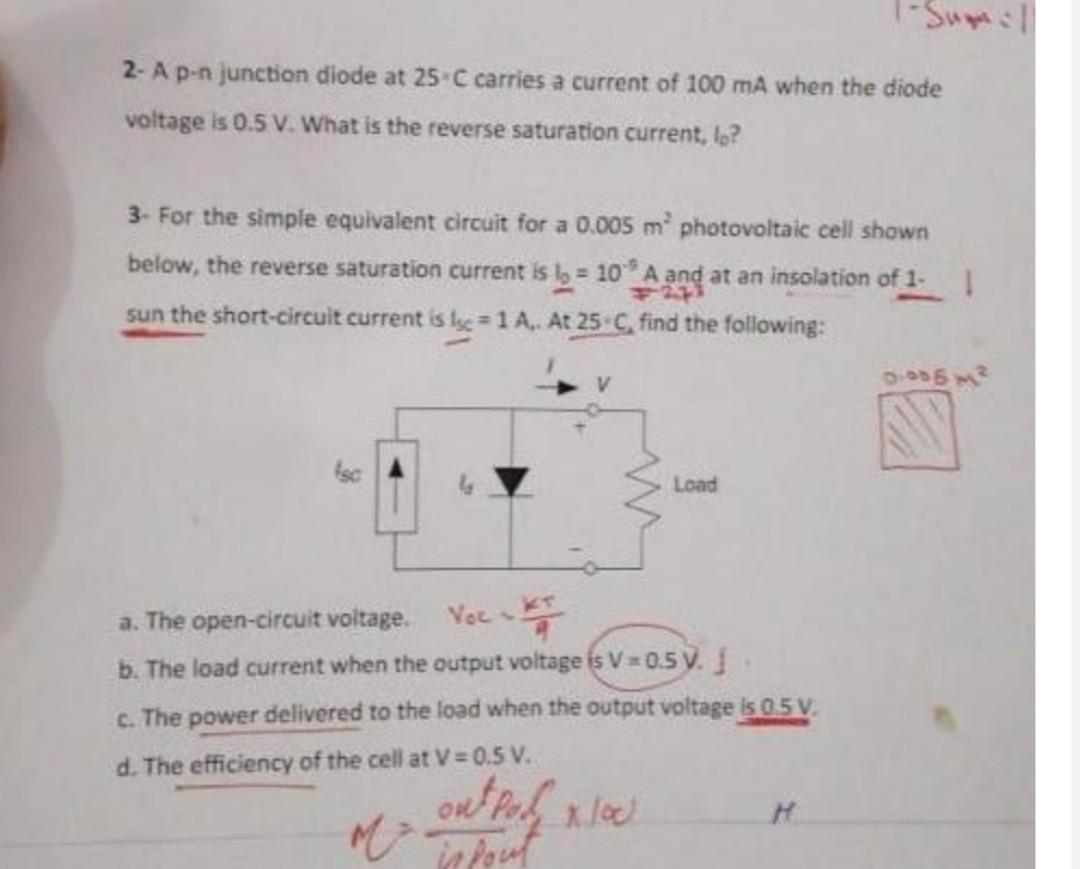 Solved 2- A p-n junction diode at 25∗C carries a current of | Chegg.com