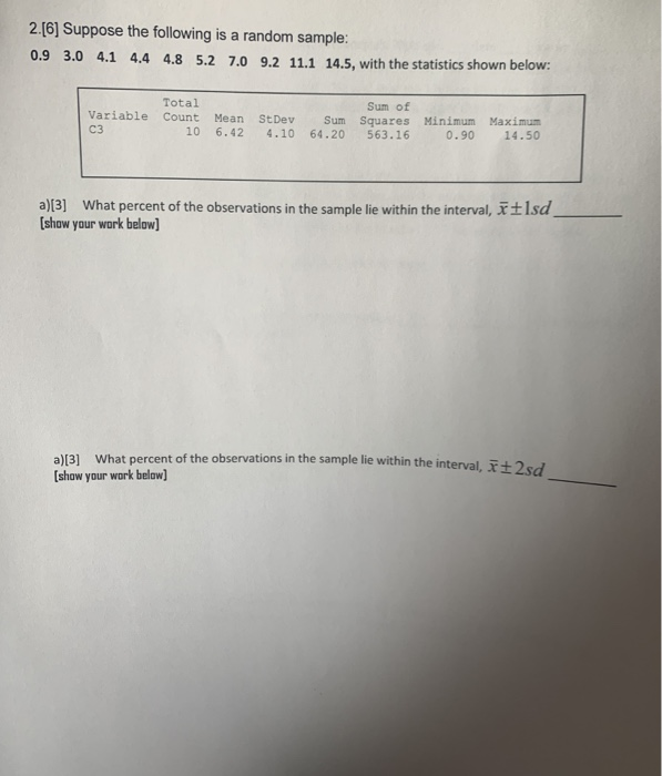 Solved 2.[6] Suppose the following is a random sample: 0.9 | Chegg.com